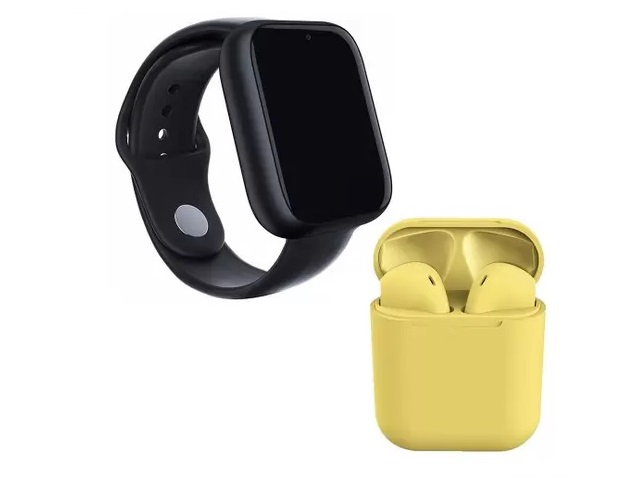 Kit 1 Relógio SmartWatch A1 Pro Plus Preto + 1 Fone Bluetooth inPods 12 Amarelo - Smart Bracelet